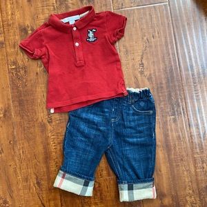 Burberry baby red polo and jeans set